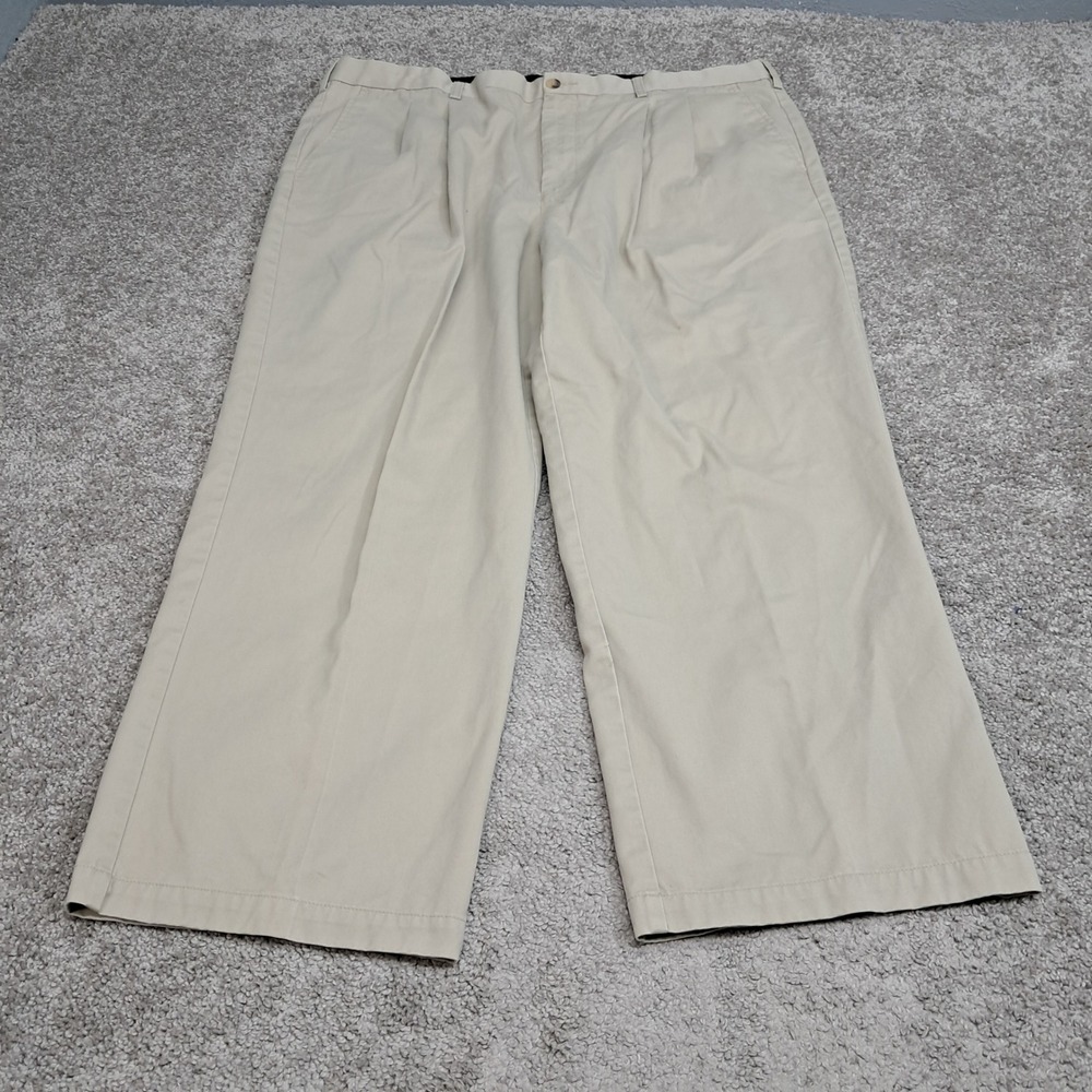 Croft & Barrow Mens Pleated Chino Pants Khaki Tan 44x30 Cotton Blend 8083